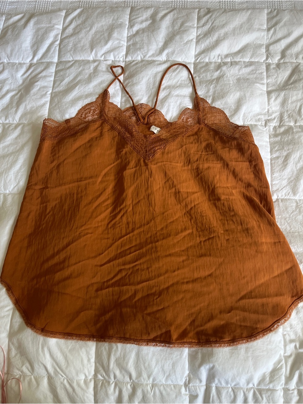 Love Stitch Rust Lace-Trim Satin Slip Cami